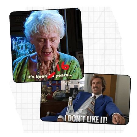 Clips from Titanic and Anchorman movies saying 'I don't like it'