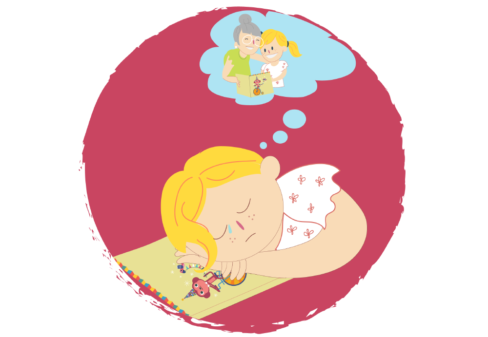 Sad girl dreaming about spending time with her Grandma