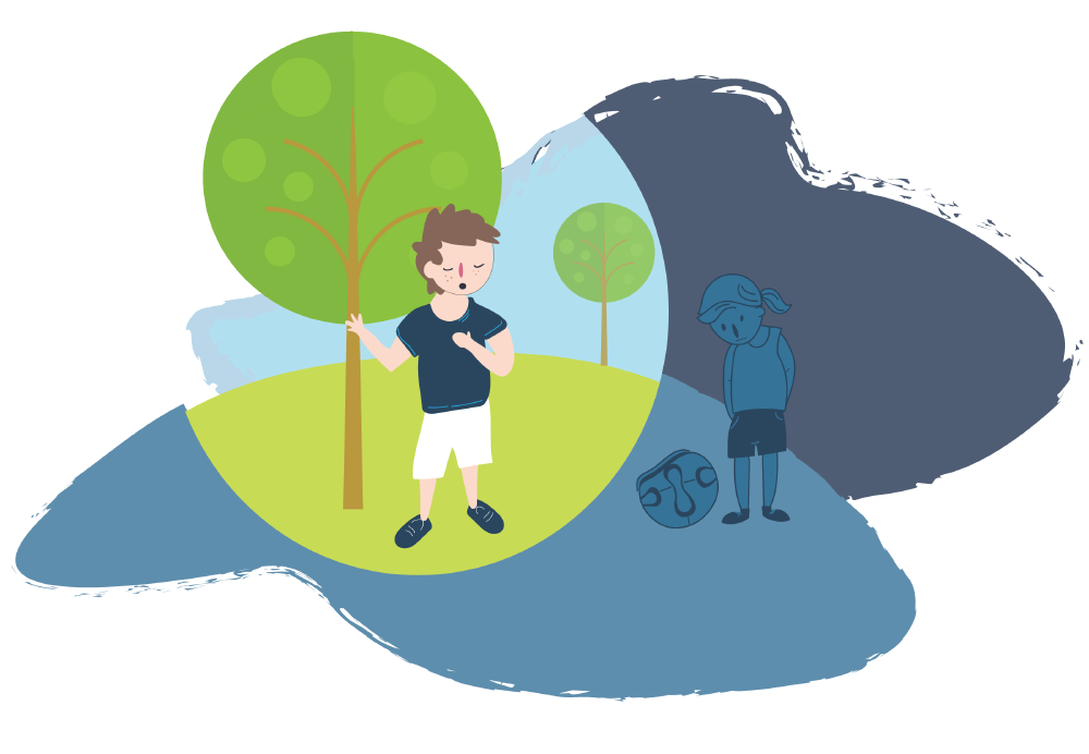 Boy in a spotlight, thinking