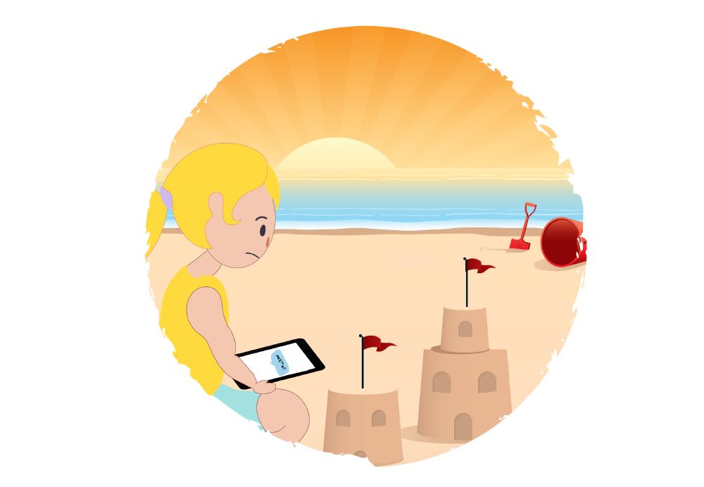 Girl being cyberbullied at the beach