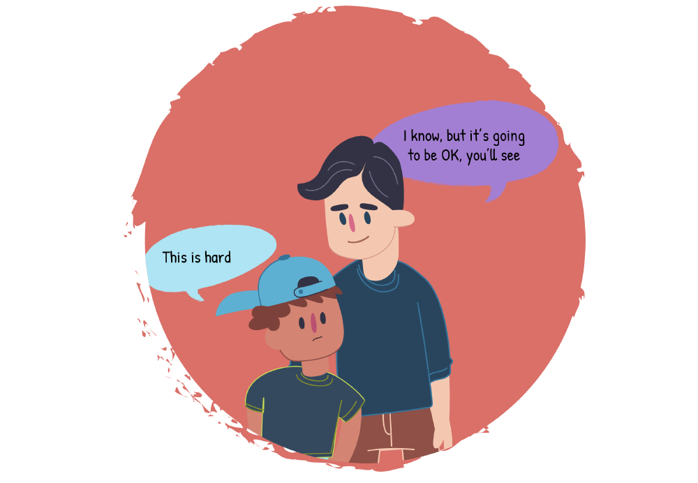 Boy telling dad being in a step family is hard