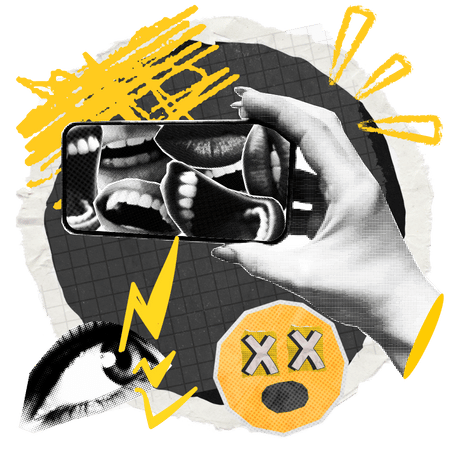 Smartphone screen full of screaming mouths