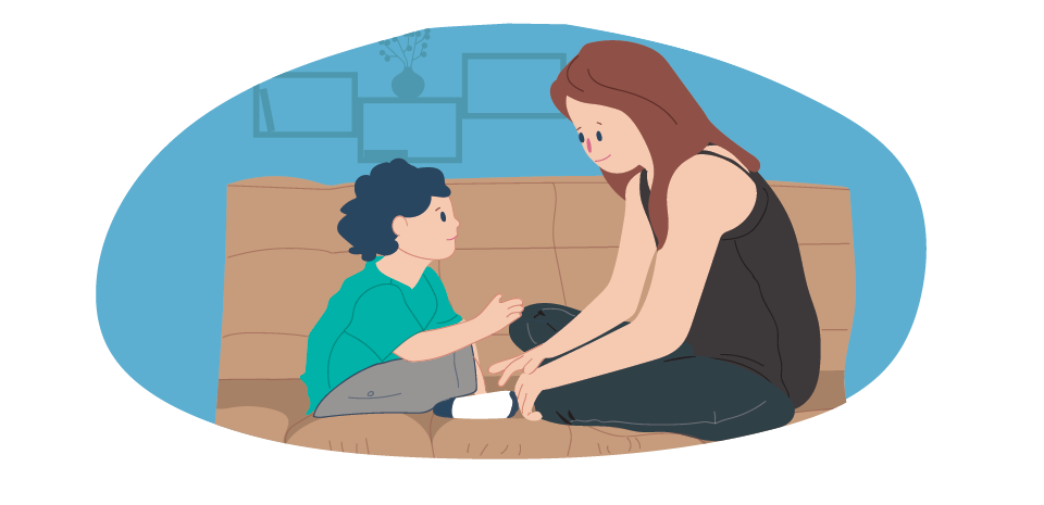 Child talking to mum on couch