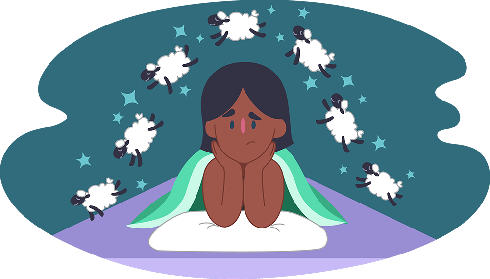 Child laying awake in bed counting sheep