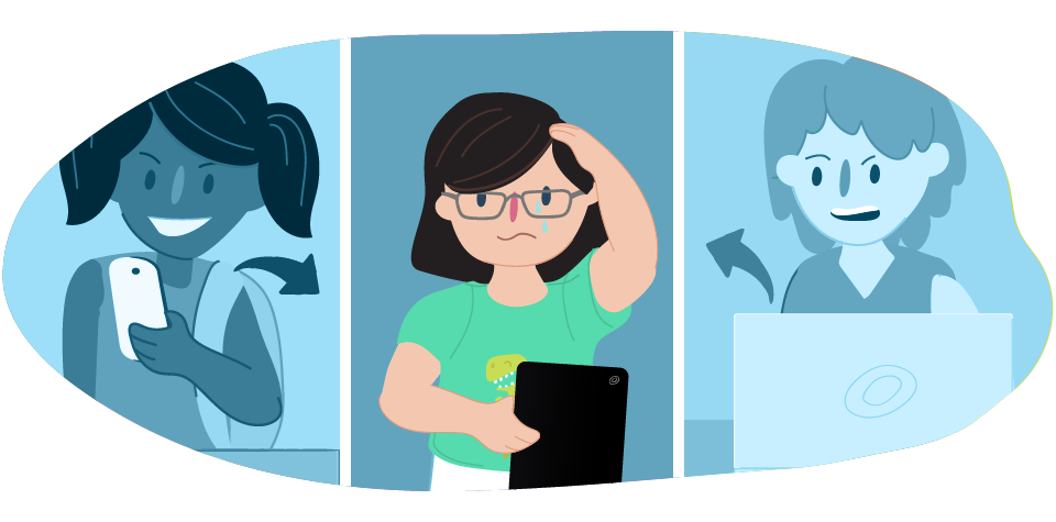 Girls sending mean messages to another girl looking sad