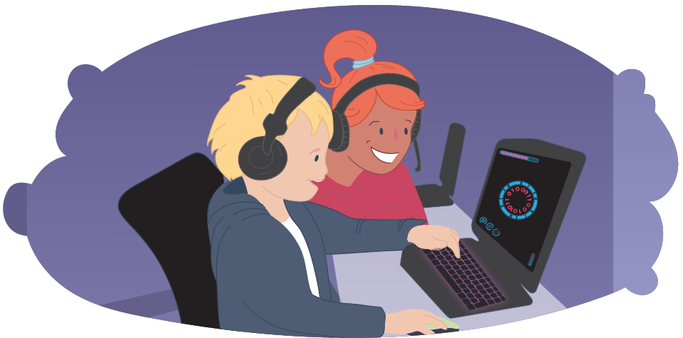 Two friends playing online game on computer